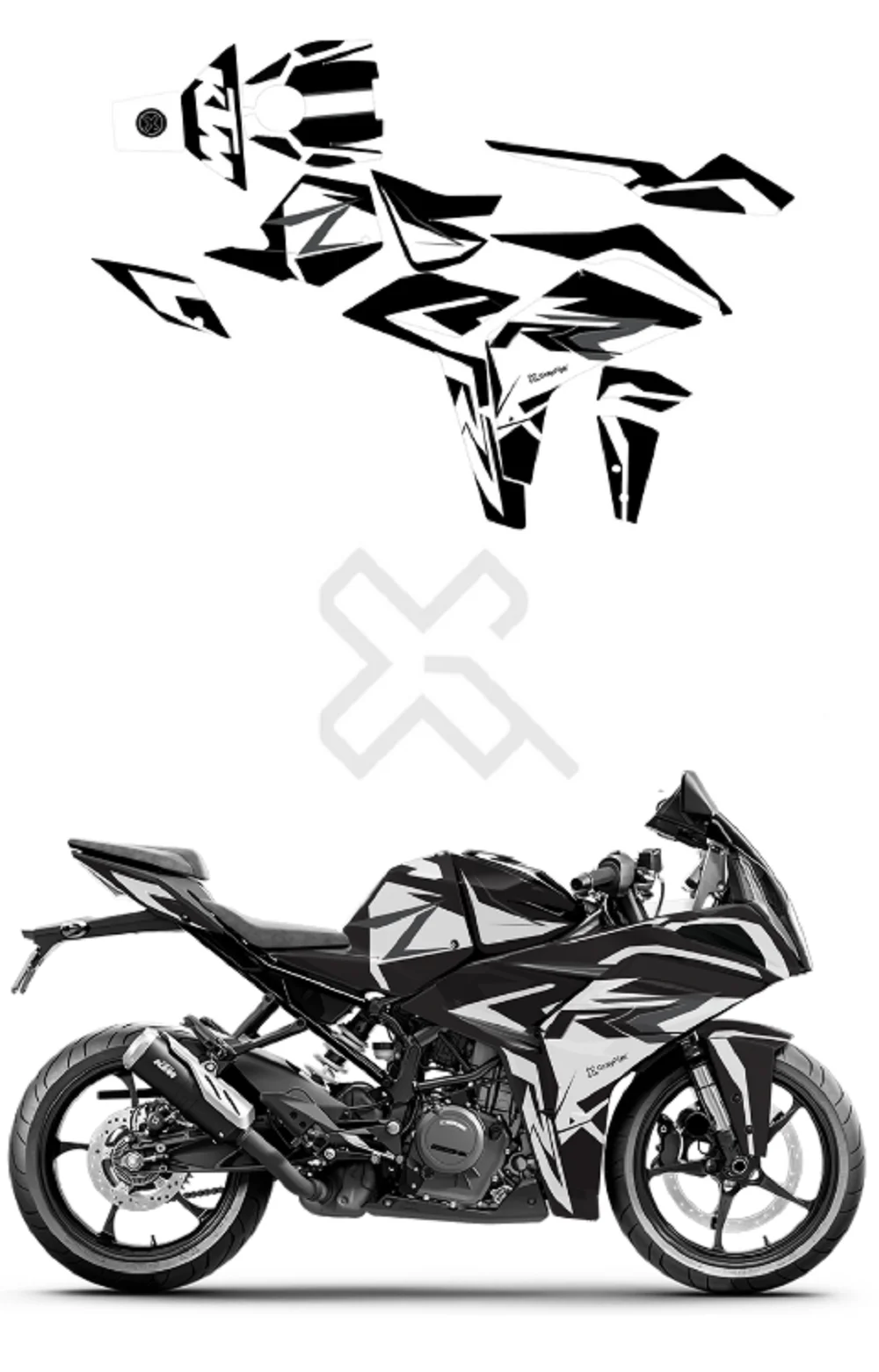     Black & White Edition Full Body Sticker Compatible with RC 125/200/390 | Made In Premium Matte Vinyl With FPF(Fade Protection Film), Water Proof, Precut Sticker, Pack Of 1 Compatible with Both Side